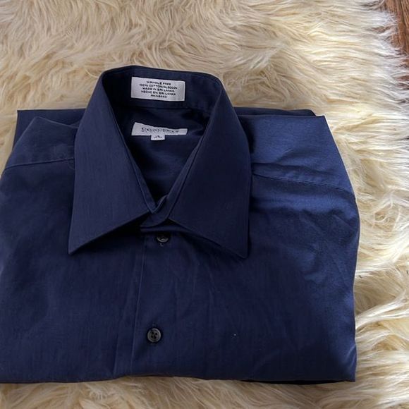 Mens Dark Blue Dress/Casual Long Sleeved Button down shirt w/Side Pocket 100% Co - Picture 1 of 4